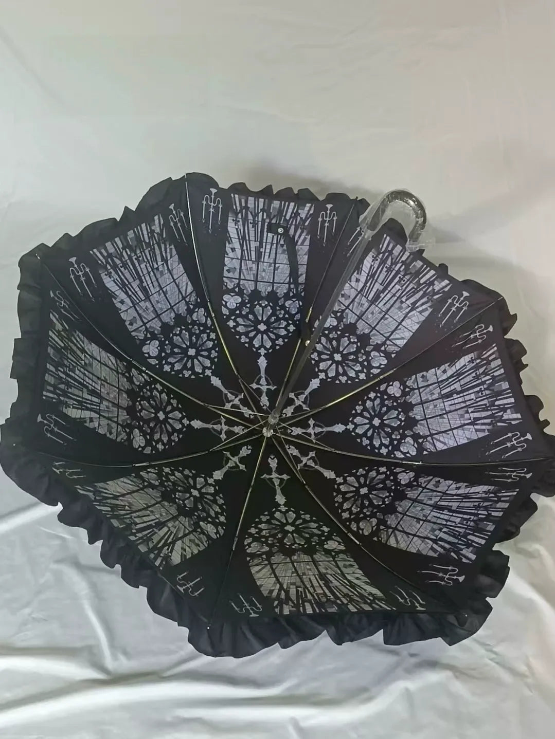 Foldable Lolita Parasol, Layered Ruffle & Window Print Style 45734:860801