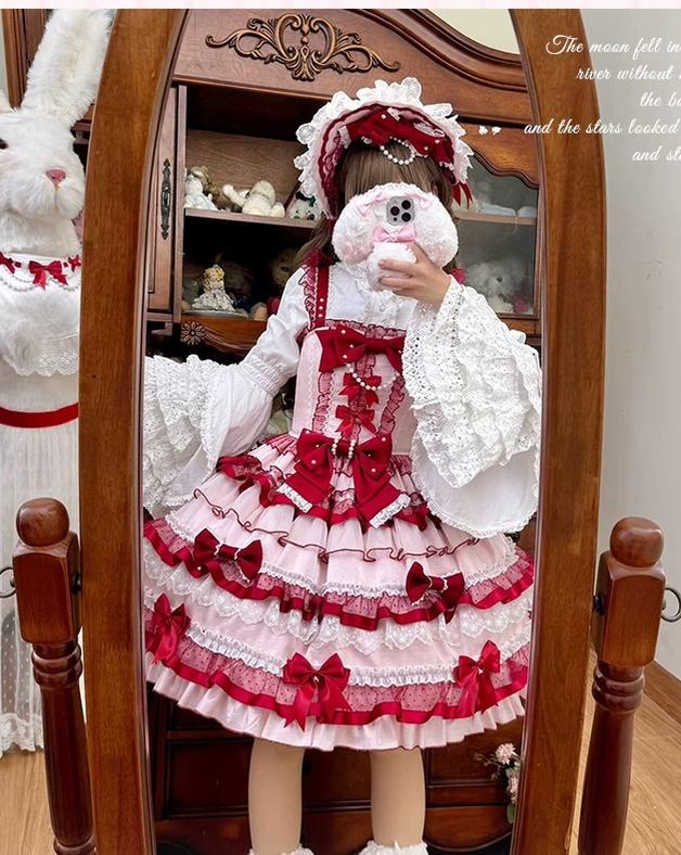 Sakurahime~Ribbon Strawberry~Sweet Lolita JSK and BNT with Old School Lolita Style 42537:744399