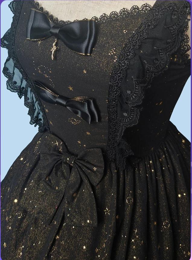 Star Wish - Classic Lolita JSK Dress, Gold Foil Constellation Chiffon 45954:869314