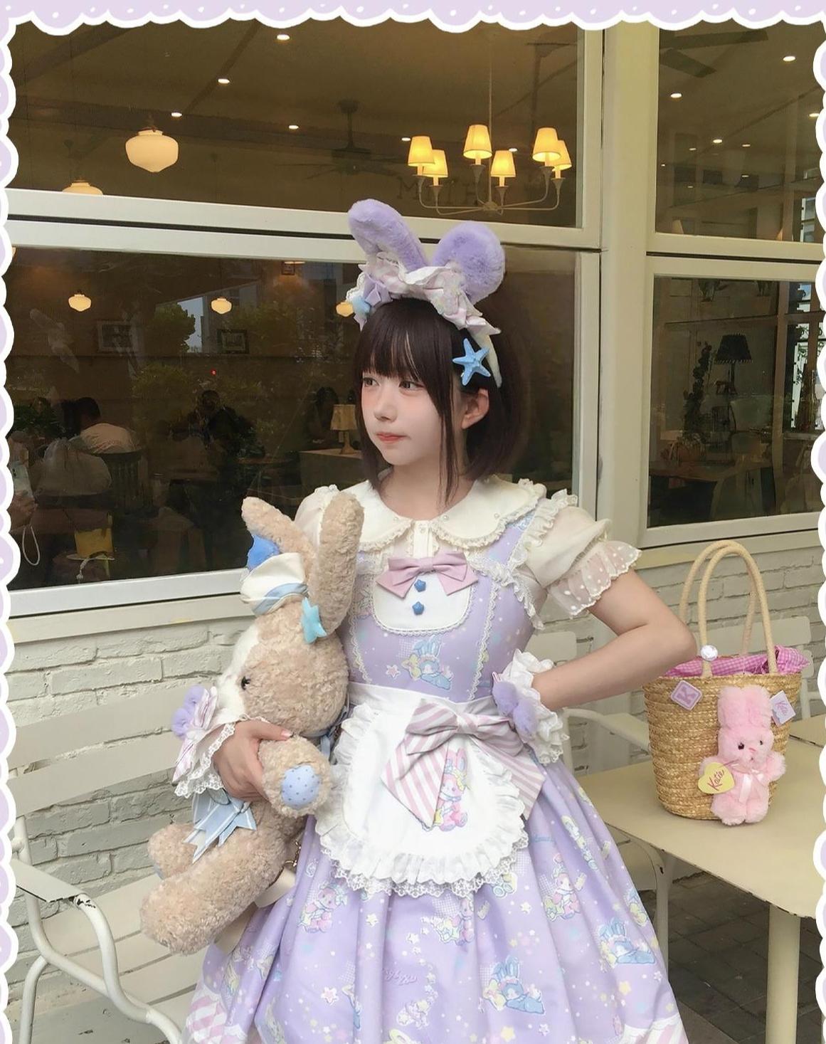 Star Gummies - IP Collaboration Sweet Lolita Dress, Bunny Print & Lace 44608:830640