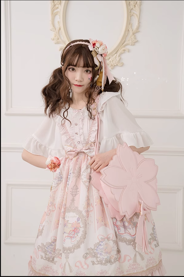 Eternity - Han Lolita Sakura Bag Double-layered Handbag Crossbody Bag Multicolors Large version pink (flat surface)