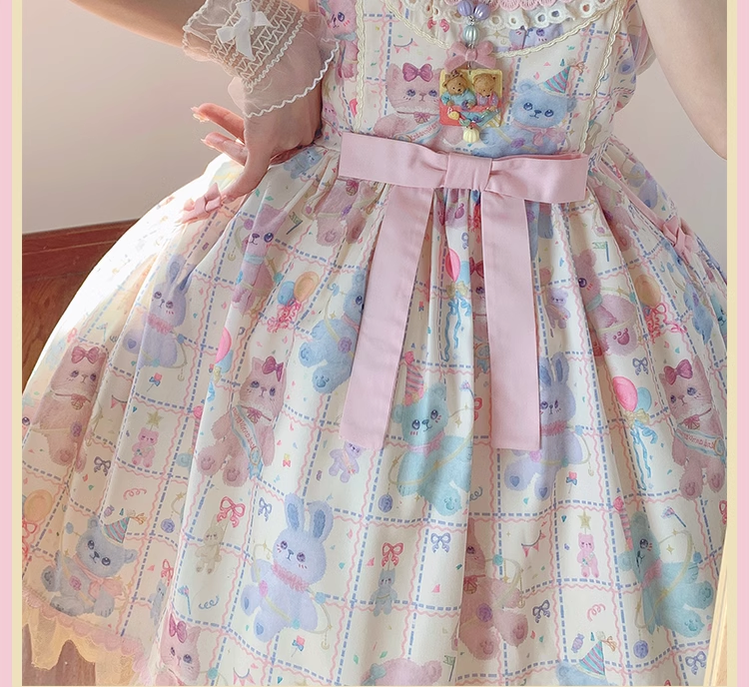 RichLolita~Starry Pudding Bear~Sweet Lolita Jumper Dress Printed OP Dress   