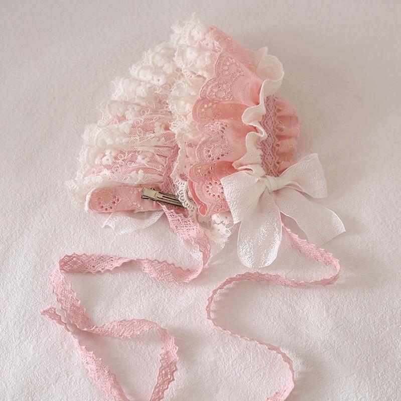 Xiaogui - Sweet Lolita Headdress Pink & White Lace Hairband