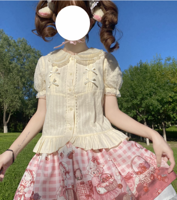 3 Puppets~Butterfly~Kawaii Lolita Short Sleeve Blouse   