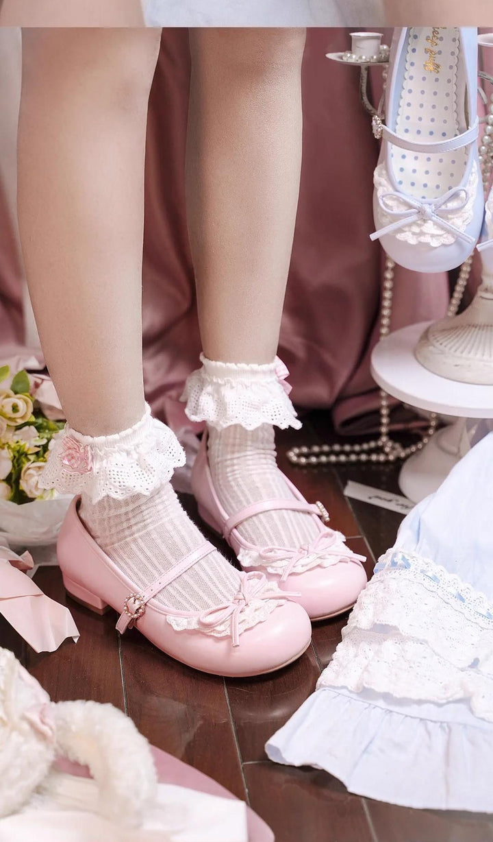 Sheep Puff~Young Layla~Vintage Lolita Shoes Low Heel Butterfly Shoes   