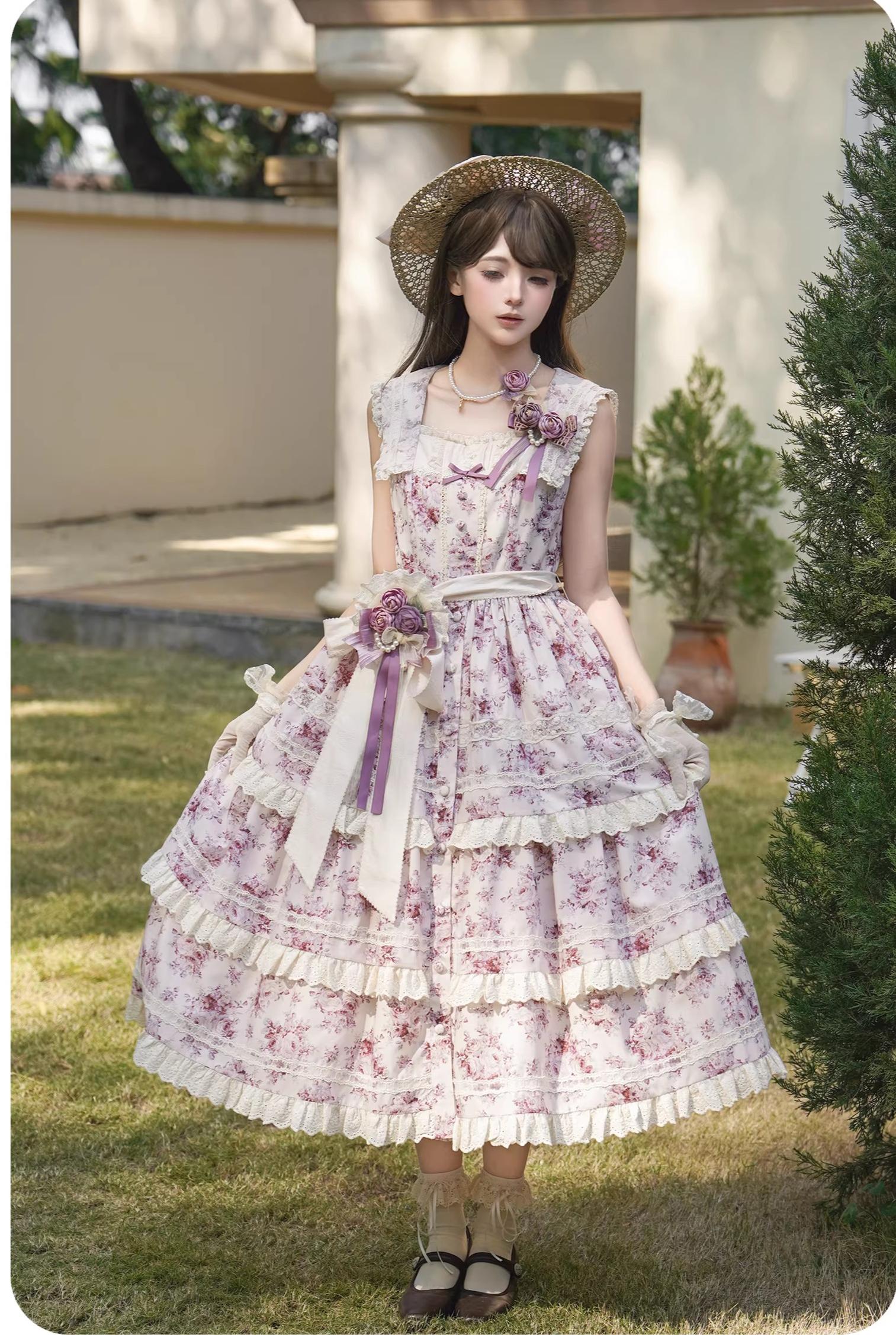 Black Rose - Printed Old School Lolita Dress, Front Opening 44636:817091