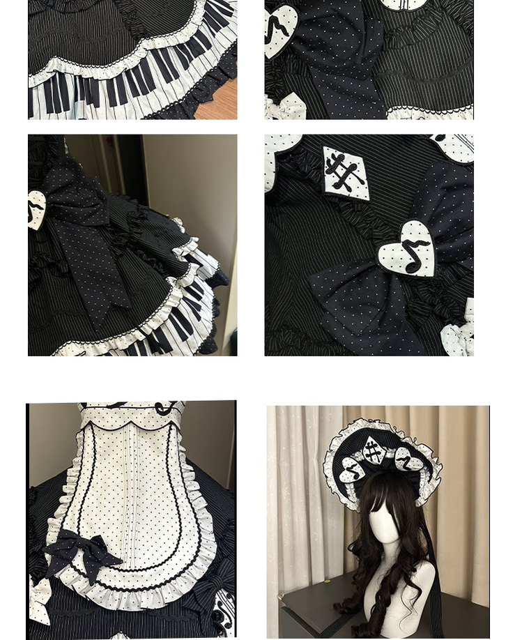 Rhythm Note - Old School Lolita JSK Dress with Piano Keys Hem 45742:860645