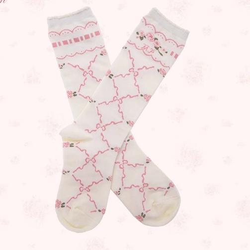 Mademoiselle Pearl~Rose Garden~Elegant Lolita Pink Headdress socks  