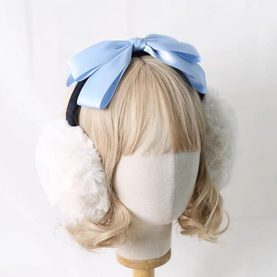 Xiaogui~Winter Lolita Earmuff Bow Plush Earmuff Ear Protector Light Blue  