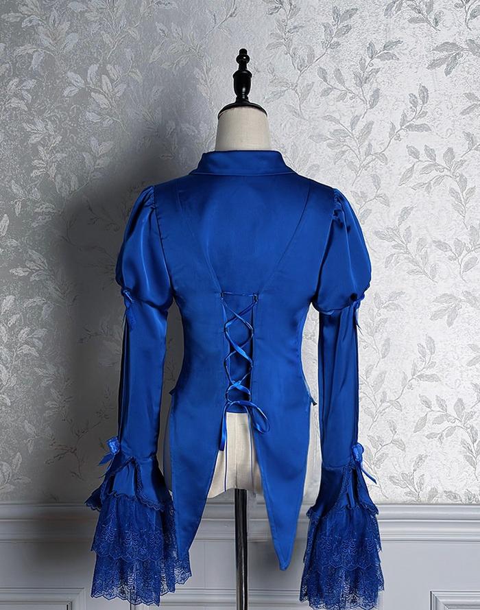 Dark Fog Feast - Gothic Lolita Satin Blouse, Hime Sleeves