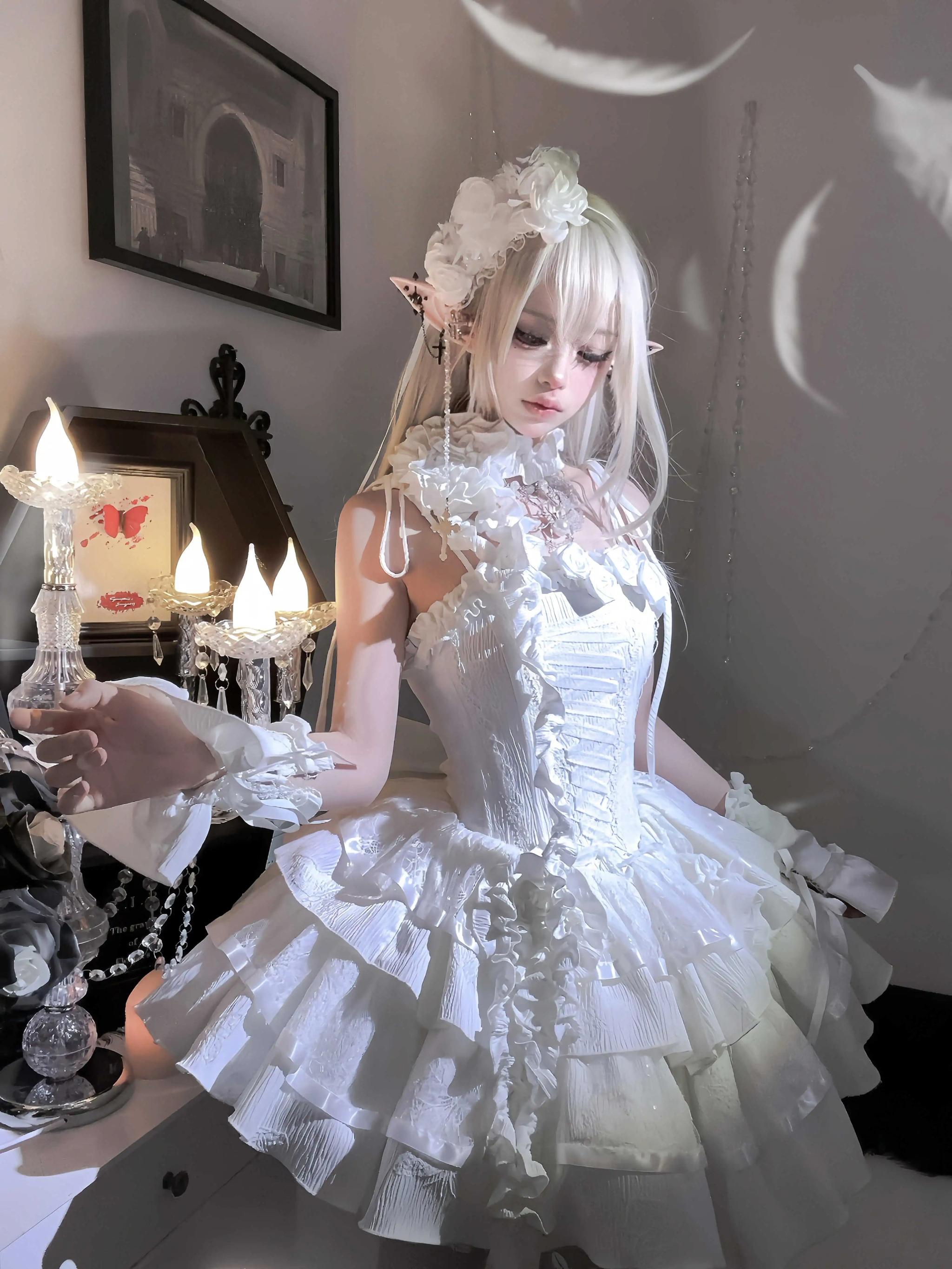 Silent Manor - White Gothic Lolita Fishbone JSK Dress 43499:777818