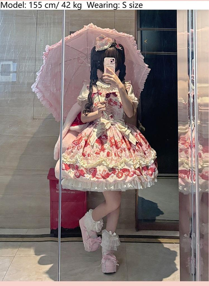 Strawberry Fantasia~Sweet Lolita OP Dress Set Puffy Skirt Long JSK and Shirt