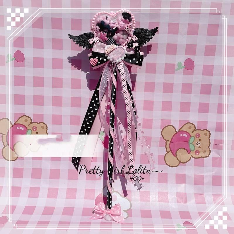 Pretty Girl Lolita~Angel Love Wings~Sweet Lolita Cane 45 cm Photo Props Wand pink and black  