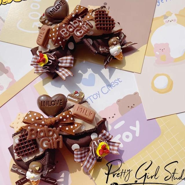 Pretty Girl Lolita~Sweet Lolita Chocolate and Bear Hair Accessories a pair of cookie clips  