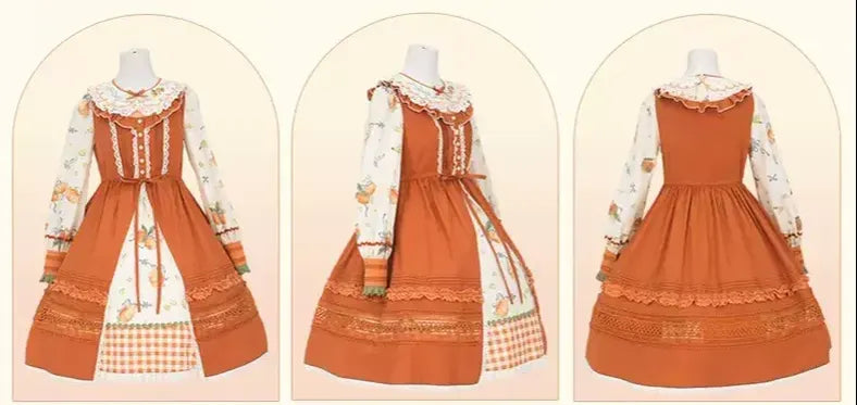 Flower and Pearl Box~Persimmon~Autumn Persimmon Print Lolita OP JSK SK Dress   