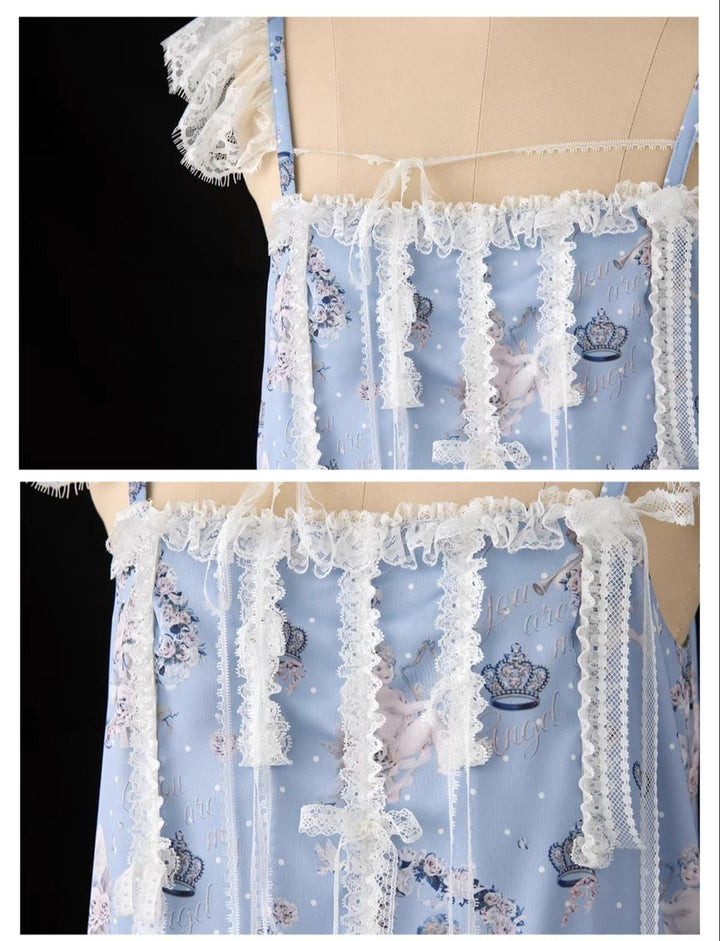Bacio Bouquet~Hyaline Angel~Daily Lolita Low Waist Dress with Angle Print&Lace Detail 43042:763078