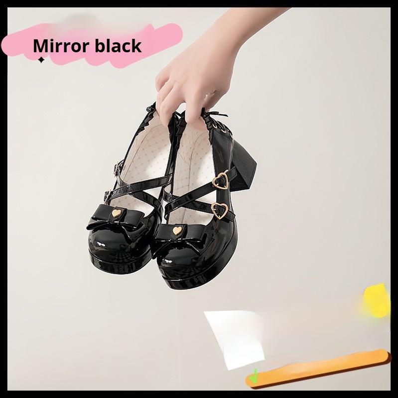 Milk Bun Bunny - Sweet Lolita High Heel Bow Princess Lolita Shoes Black 34