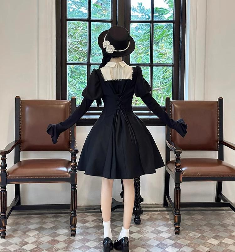 Mengfuzi - Gothic Lolita OP Dress Nun Style Fishbone Skirt