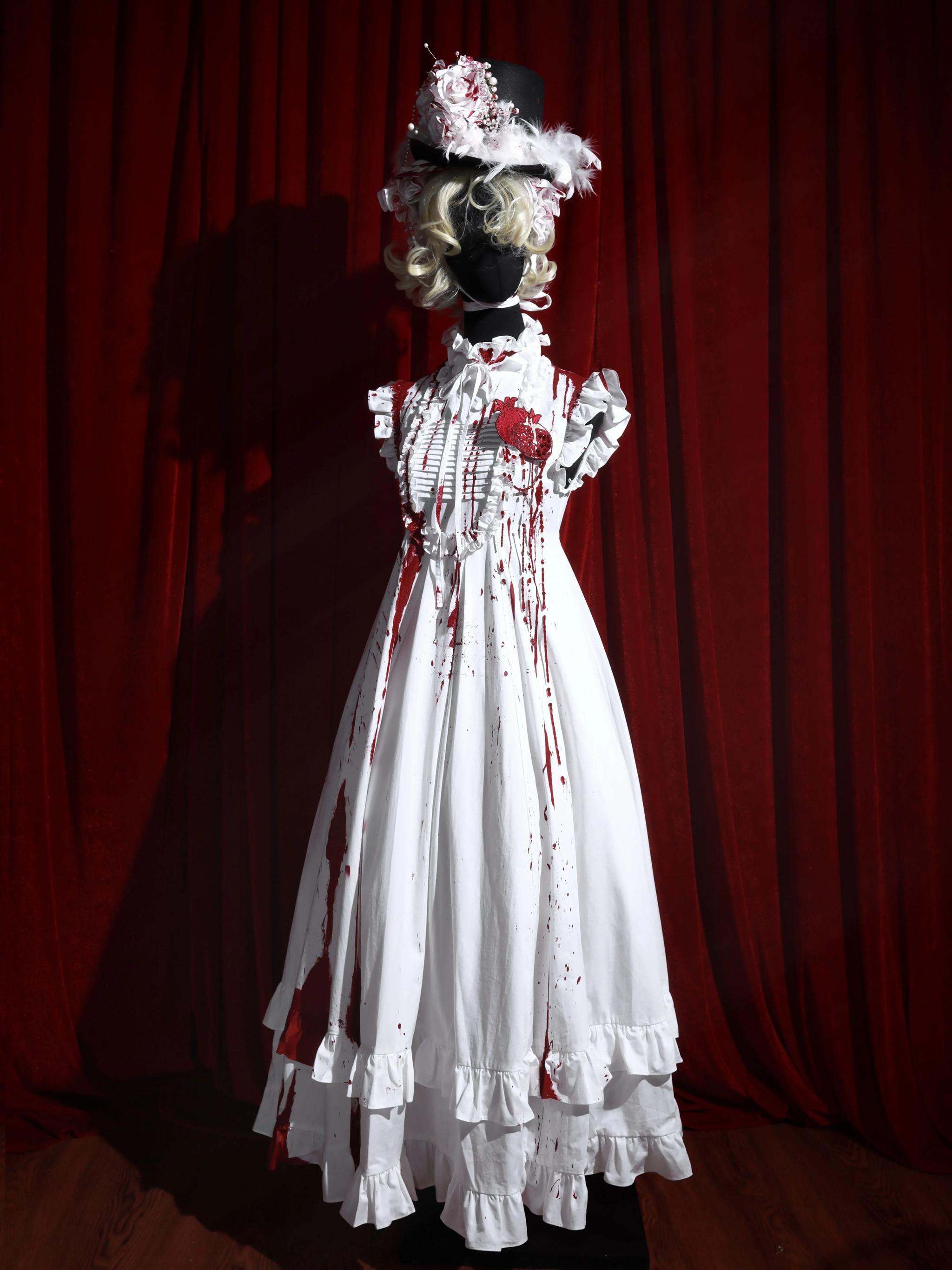 Flower Messenger - Dream & Slumber - Gothic Lolita Blood Print Dress, Detachable Sleeves 44356:805255