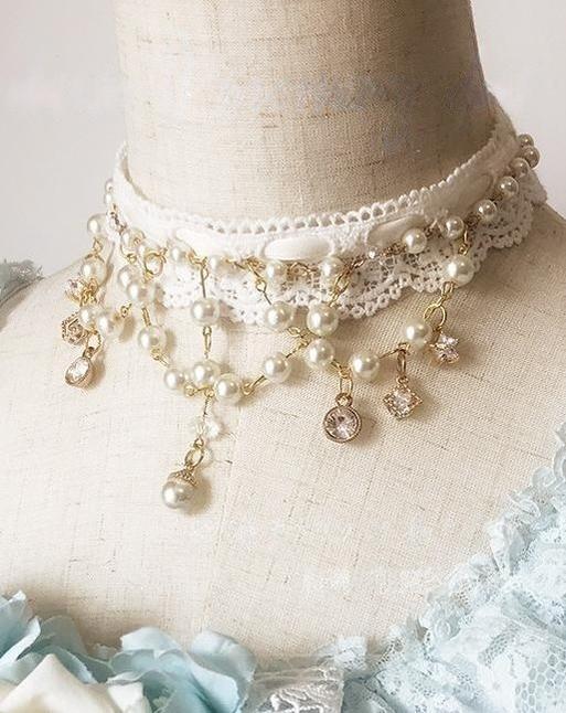 Dawn Wedding - Sweet Lolita Headress, Rose Decorated BNT Choker Only (one color) Pink