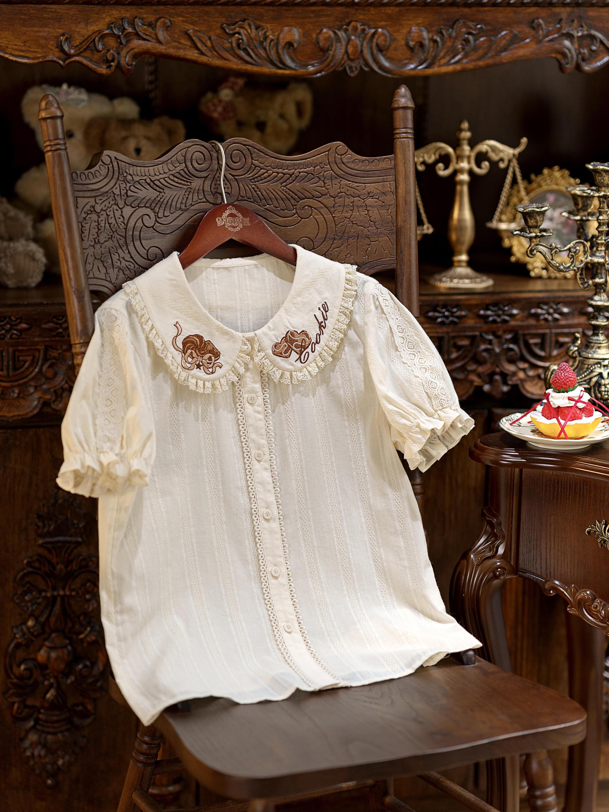 Abundant Tea Time - Kawaii Lolita Blouse, Cotton & Embroidery Chocolate S