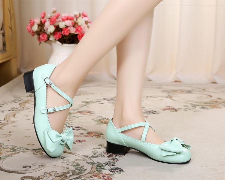 Sosic~Bow and Low Heel Cross Band Lolita Leather Shoes 12944:185512
