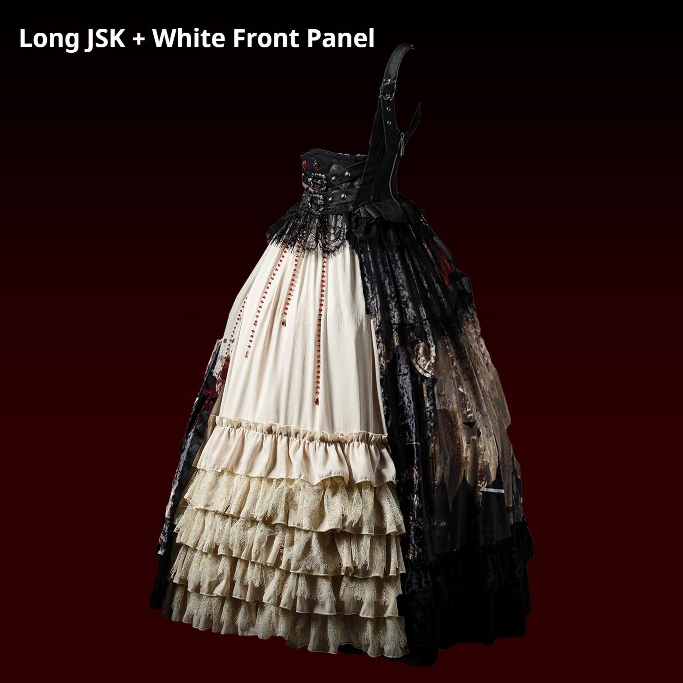 Caged Bird Hotel - Heretic Nun - Halloween Gothic Lolita JSK Dress & Blouse Set Long JSK + White Front Panel S