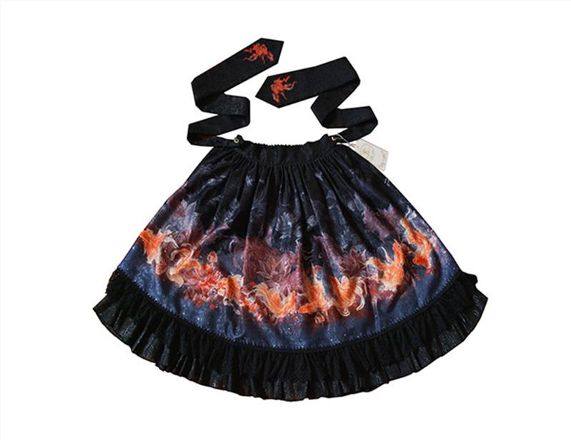(BFM)EdenLost~Wa Lolita Skirt Goldfishes Black Lolita SK free size black 