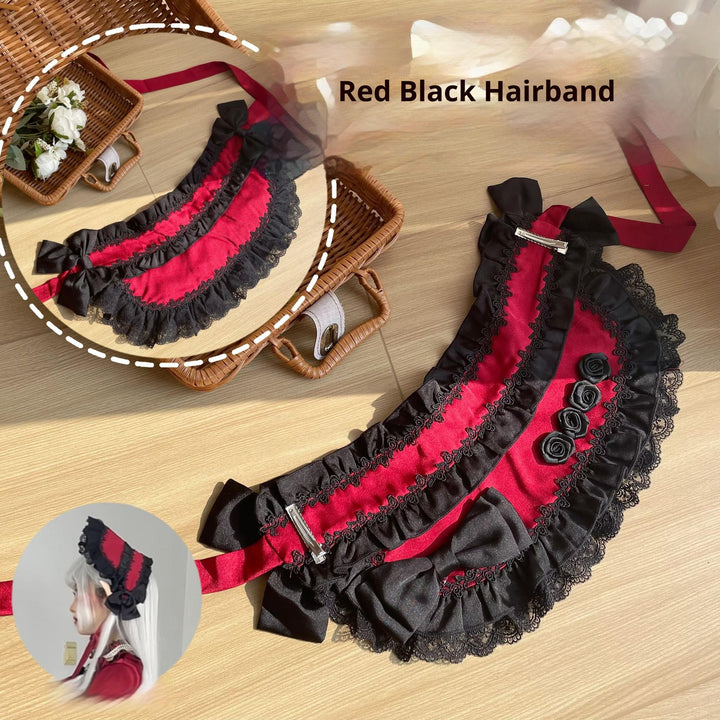 Uncle Wall Original~Stacked~Lolita Accessory Set Hairband Bow Trailing Brooch Choker 41626:707388