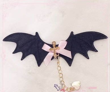 Pearl Rabbit Handmade - Halloween Gothic Lolita Bat Wings Shaped Side Clips pink