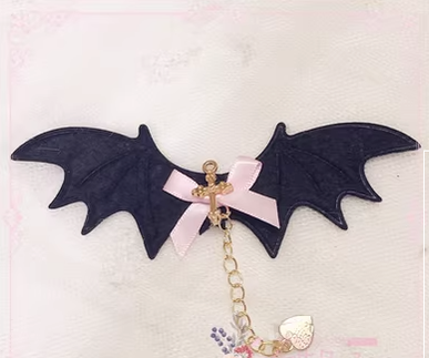 Pearl Rabbit Handmade~Halloween Gothic Lolita Bat Wings Shaped Side Clips pink  
