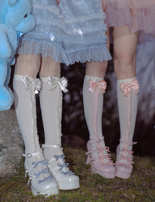 Pure Tea For Dream~Sweet Lolita Platform Pearl Bow Shoes   