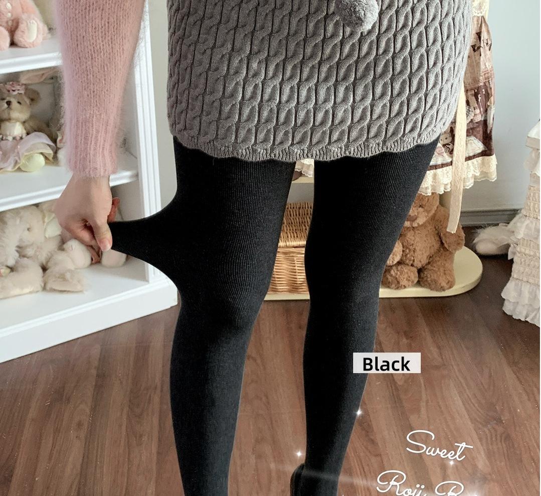 Roji Roji - Kawaii Lolita Fleece-Lined Tights, Multiple Colors (Black) 44134:796712