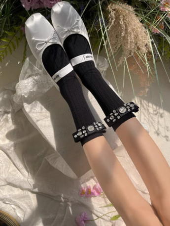 WAGUIR~Y2K Lolita Cotton Mid-Calf Socks   