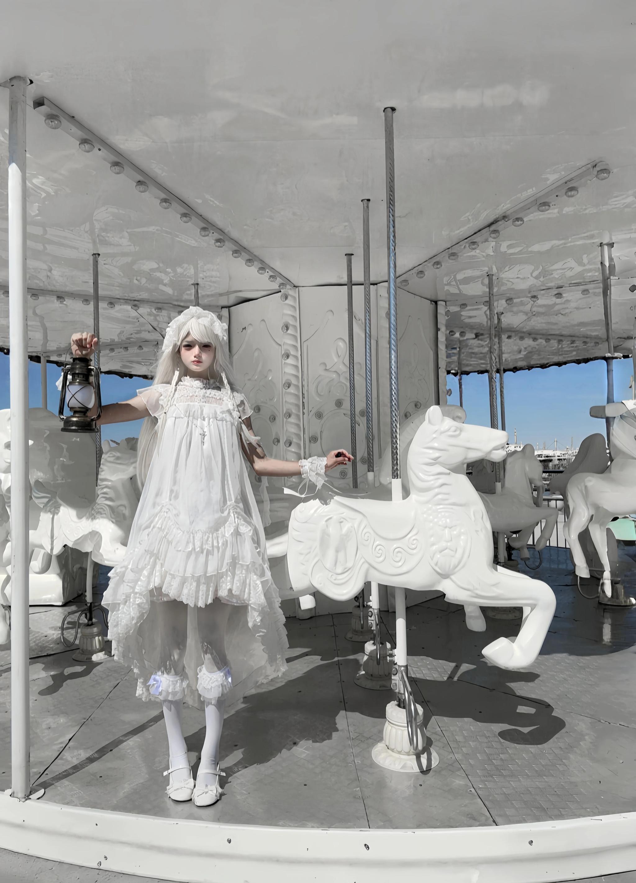 Ghost Jellyfish - Chiffon Gothic Lolita OP, Drawstring Liftable High-low Hem 45549:853752