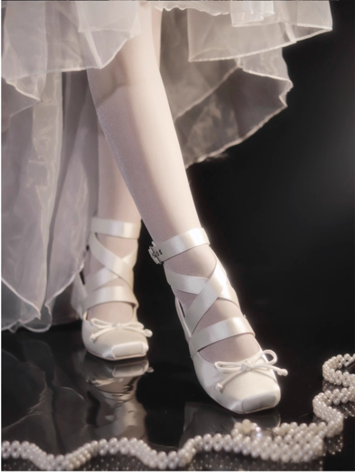 (BFM)MODO~Elegant Lolita Shoes Ballet Round-toe Mid-heel Shoes   