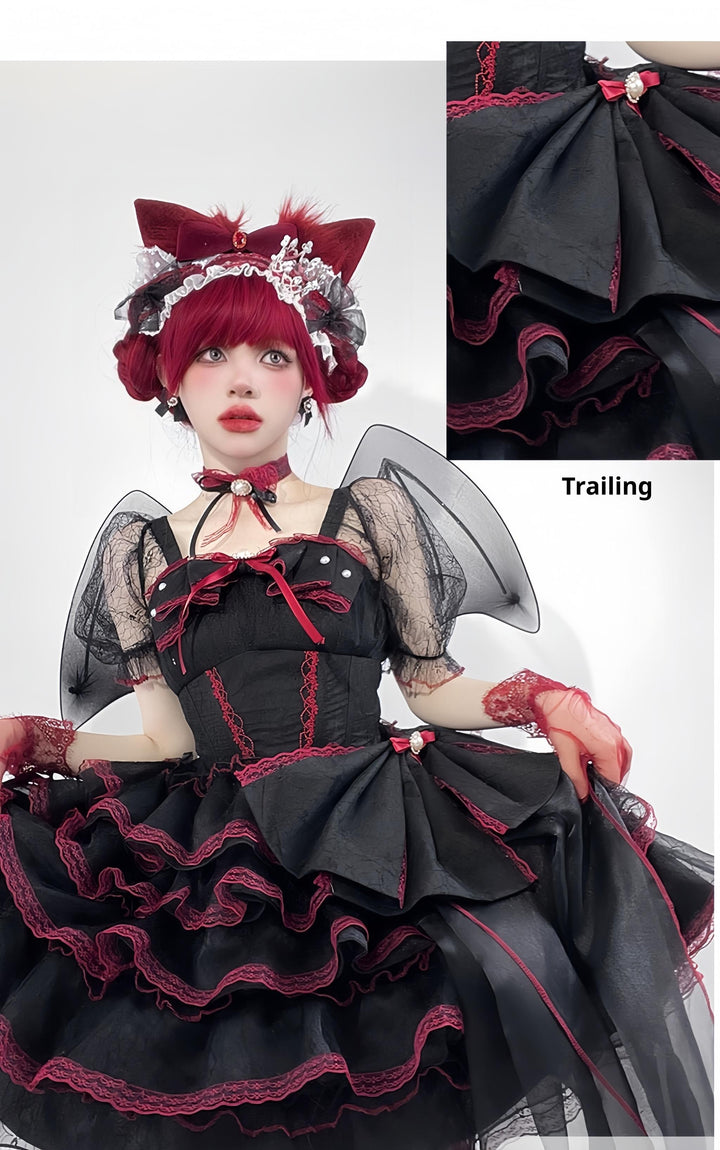 Daydream Whisper~Shisan District~Wedding Lolita OP Suit with Angel Demon Wings