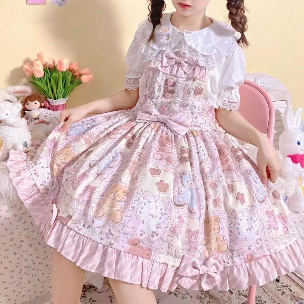 Akiyama Future Studio~Kawaii Little Bear Lolita Salopette Daily Lolita JSK S Purple salopette 