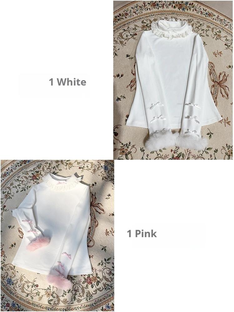 ZhiJinYuan~Soft Honey~Winter Sweet Lolita Knitting Innerwear Warm Inner Top S One pink + one white