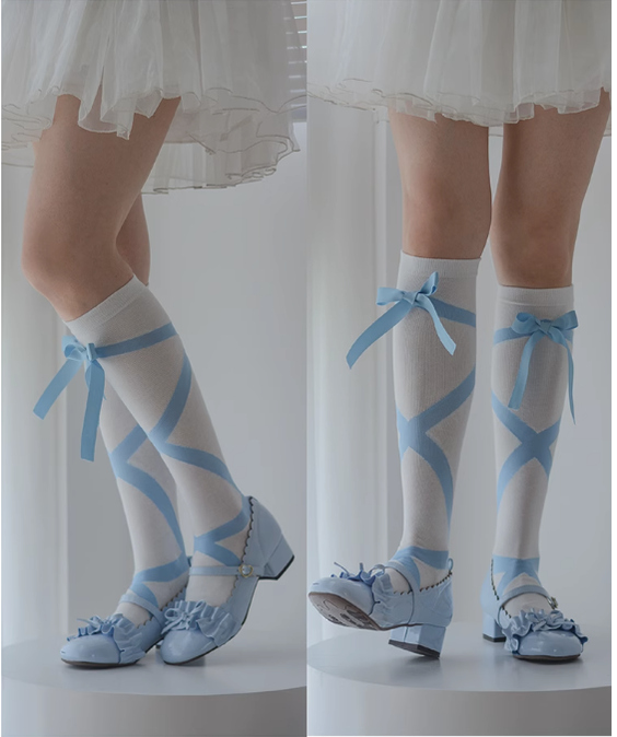 Roji roji~Uniform Cotton Lolita Autumn Calf Socks   