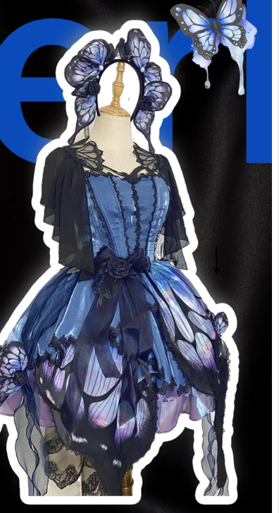 Star fantasy~Butterfly Ballet~Gothic Lolita Butterfly Shaped JSK dress set(jsk+trailing+a pair of side clips) blue-purple gradient color S