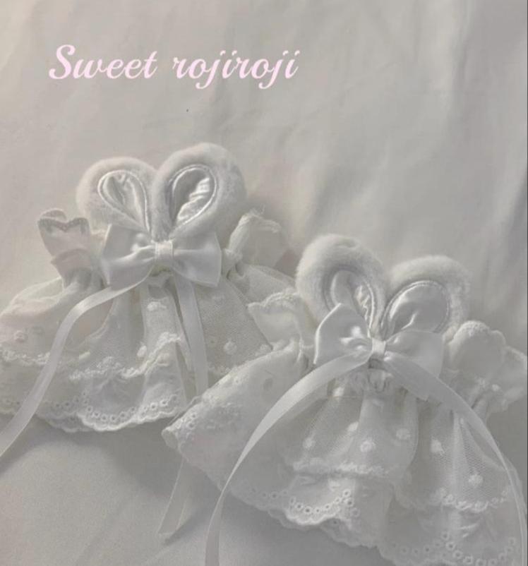 Roji roji - Cute Lolita Bunny Ears Cuffs Lace Summer Butterfly Hand Sleeves White