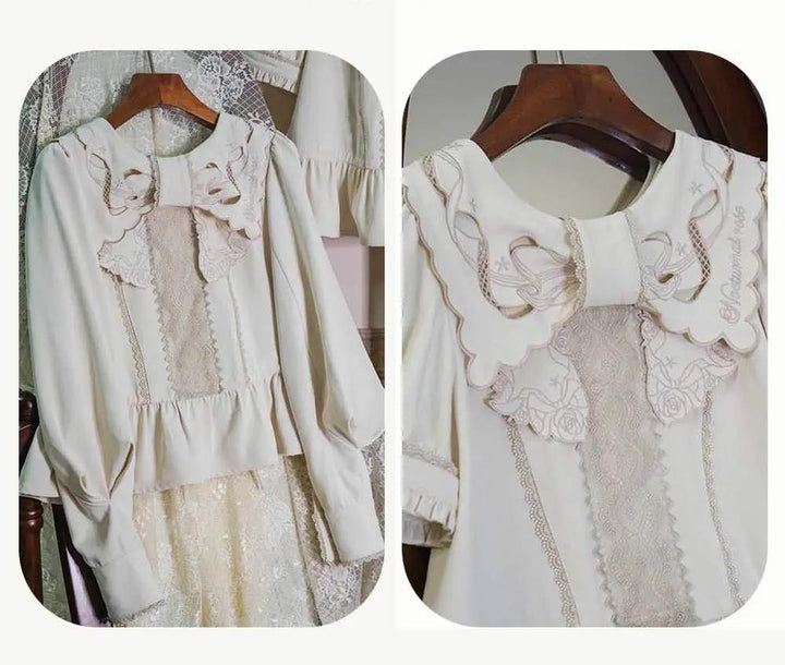 ZeeYe~Night Rose~Classic Lolita Shirt Double Layer Bow Embroidered Versatile Blouse   