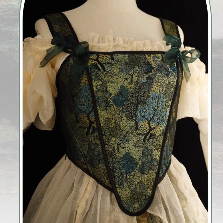 Cyan Lolita~Morning of Pine Forest~Elegant Lolita Bear Print Skirt S jacquard corset 