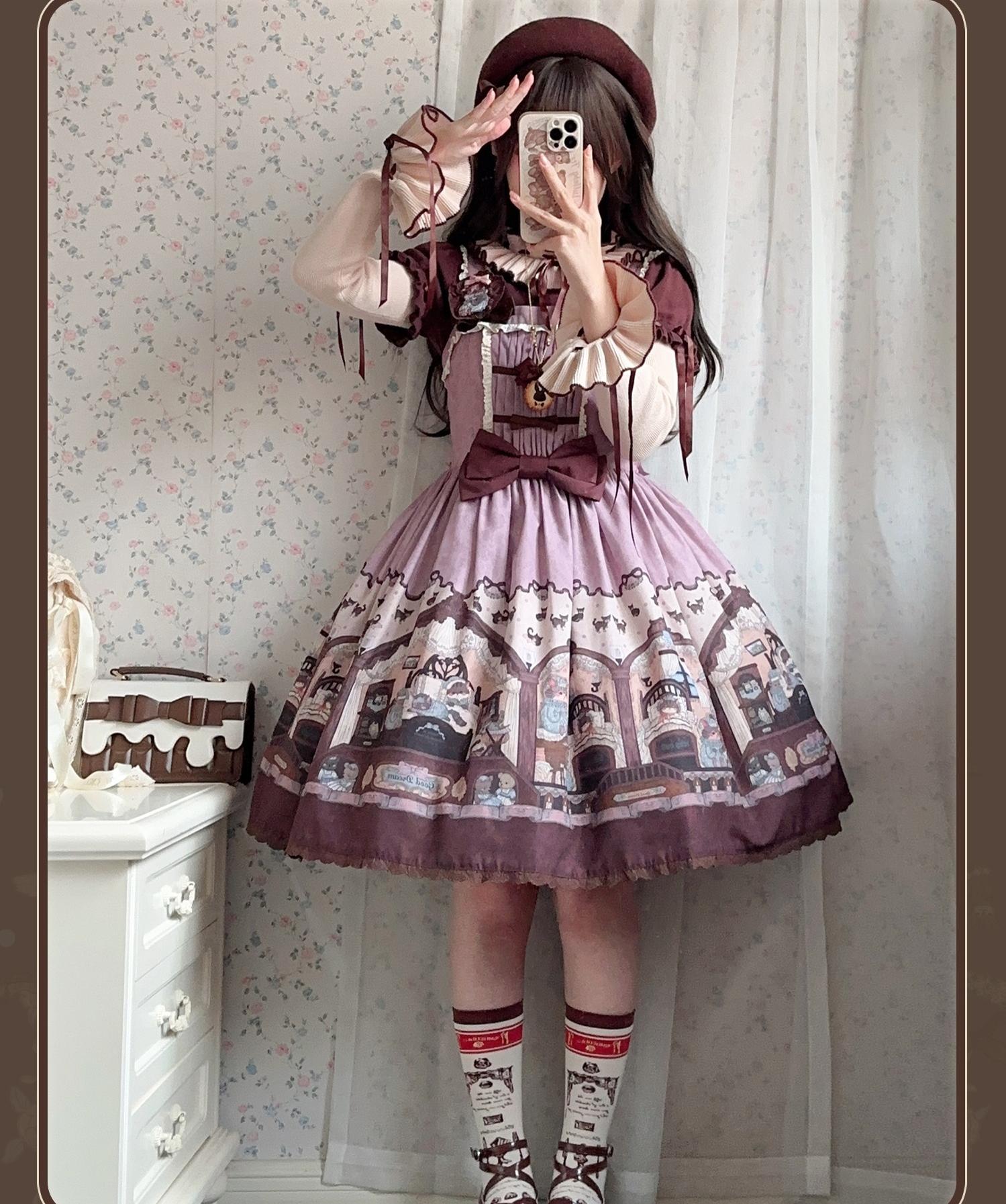 Sweet Dream Sheep - Vintage Bear - Printed Sweet Lolita Dress, Zipper Clousure 43709:784135