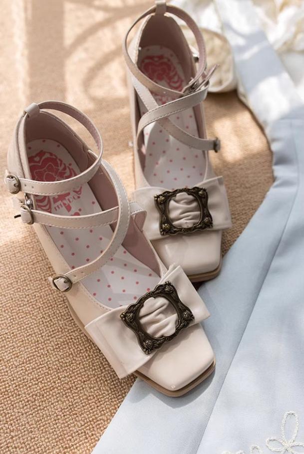 MODO~Frame Cocoa~Elegant Mid-Heel Lolita Shoes With Square Toe 42944:767213