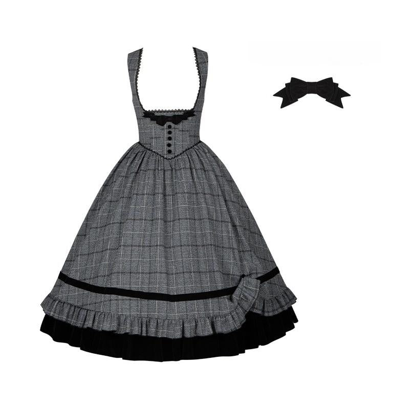 With PUJI - Yesterday's Epistle - Winter Classic Lolita Plaid Dress Set, Fishbone Waist (L M S) 44227:800098