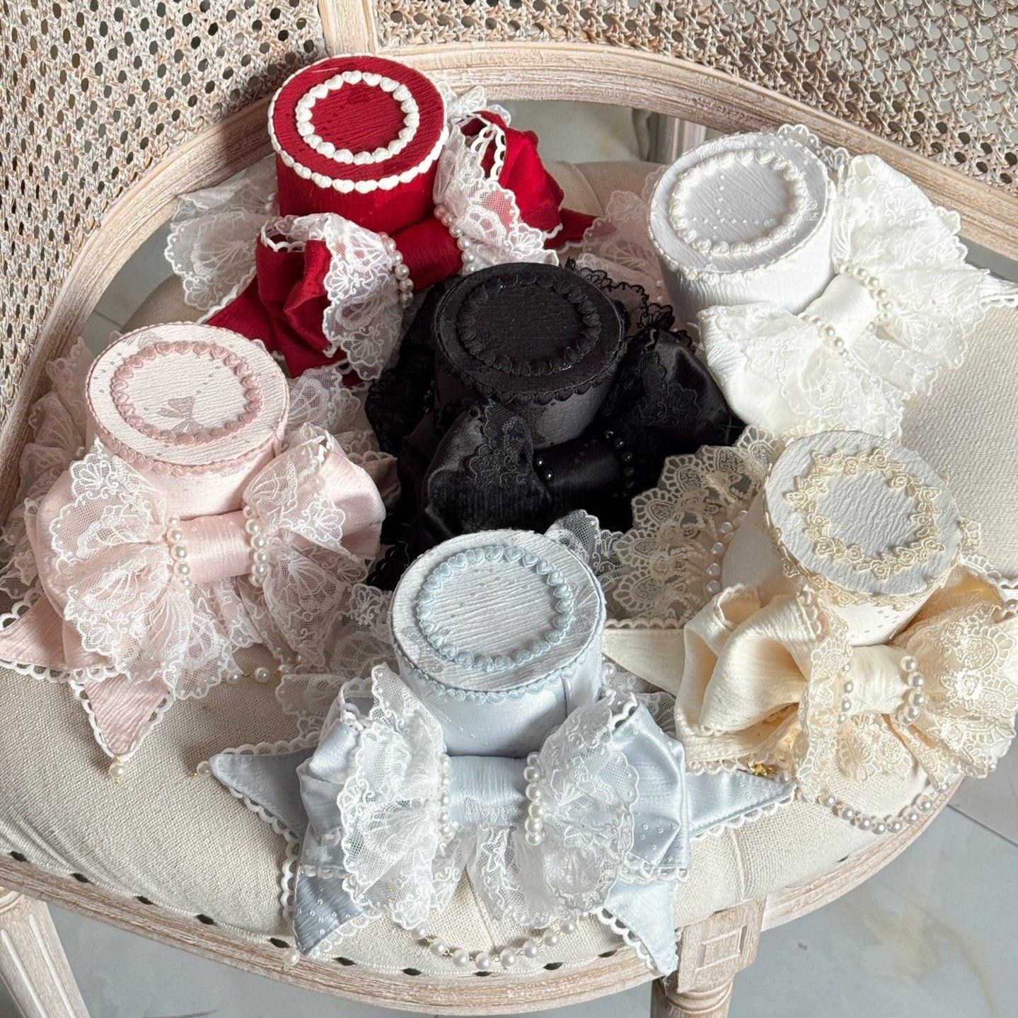 Sweet Lolita Bowknot Top Hat, Lace & Pearl Detail