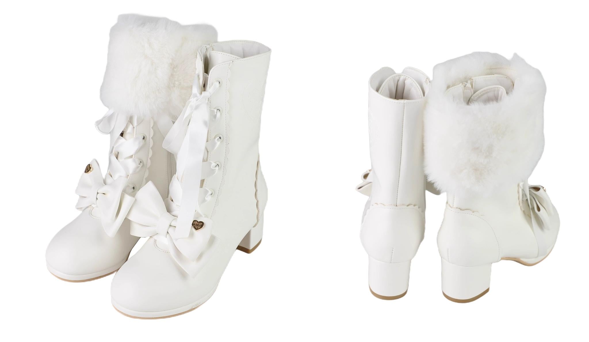 Sheep Puff - Snowy Mochi - Kawaii Lolita Winter Boots, Detachable Fur Trim (白色 / 35 36 37 38 39 40) 43995:791502