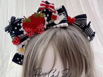 Pretty Girl Lolita~Sweet Lolita Red-Black DIY Strawberry Headdress   